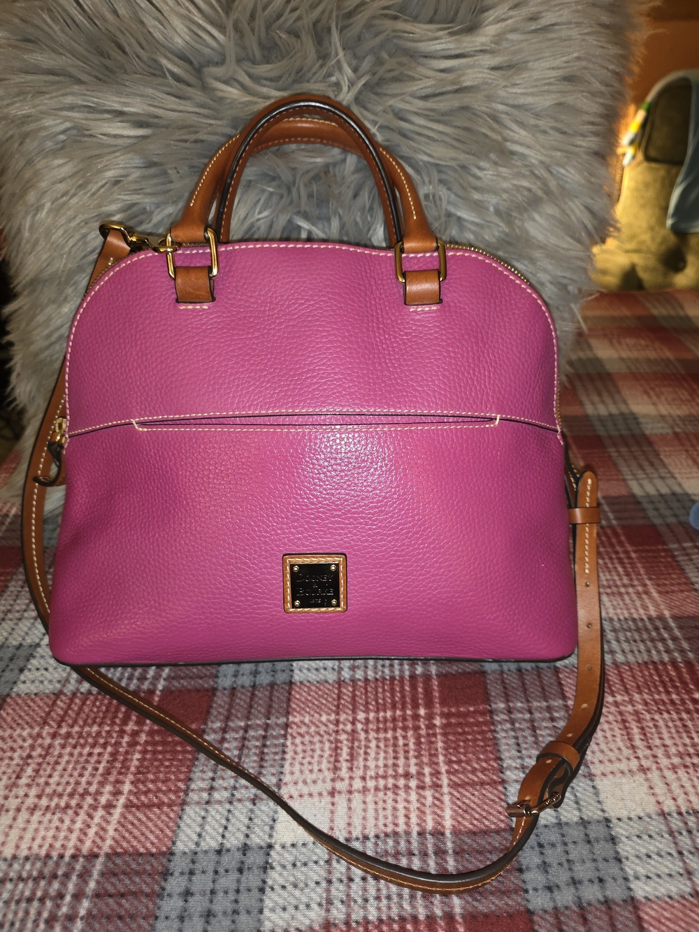 Dooney & Bourke Hot Pink Dome Satchel with Tan Trim